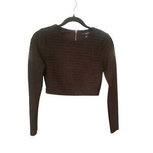 Ribbed Forever 21 Long Sleeve Black Cropped Top with Zip-Up Back Size Small